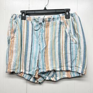 Briggs Linen Blend Striped High Rise Beach Womens Shorts Size Large Side Pockets